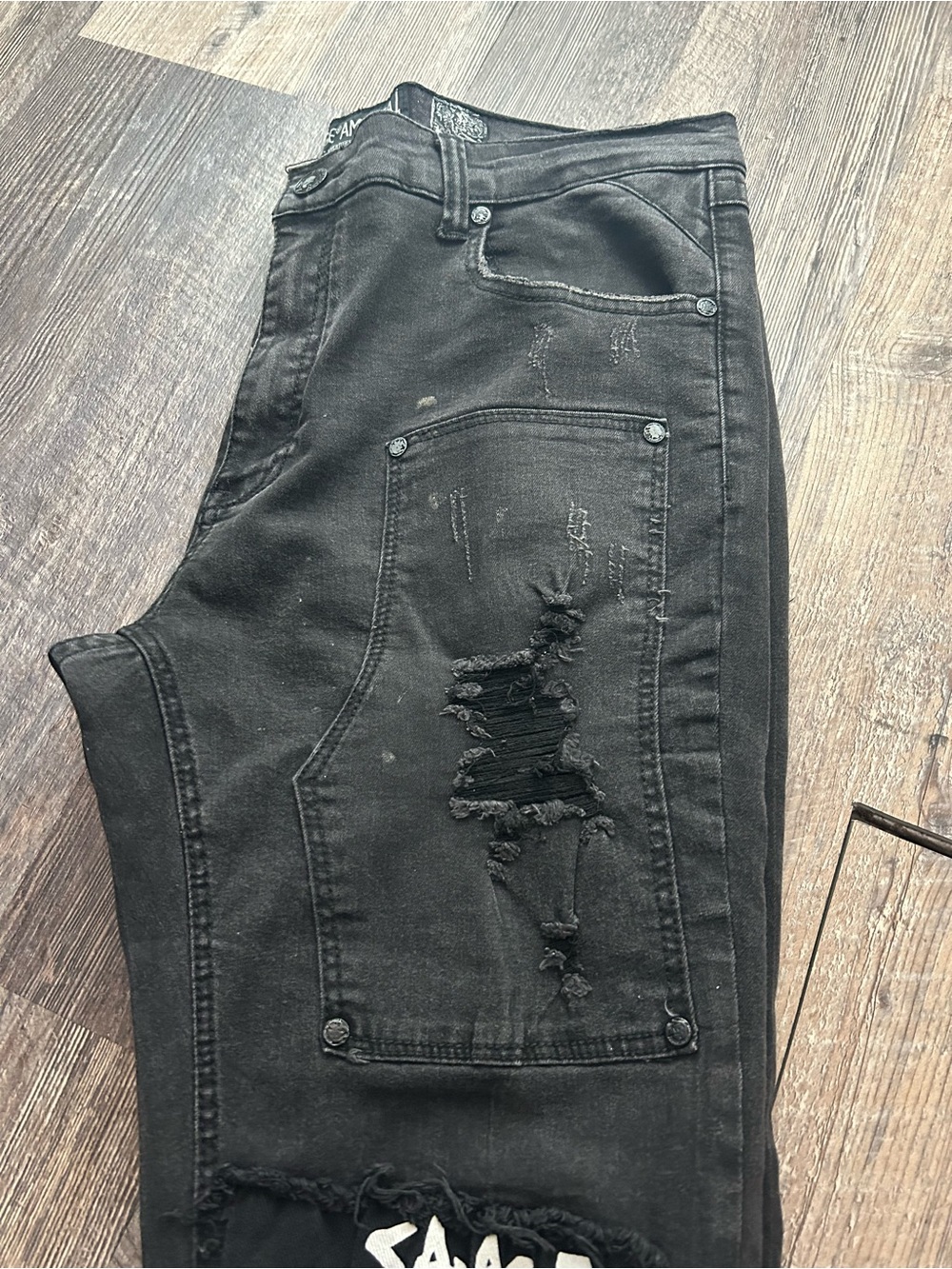 EUC Mens Heritage America 1776 Denim Distillery Distress Patchwork Punk Goth - Picture 10 of 13